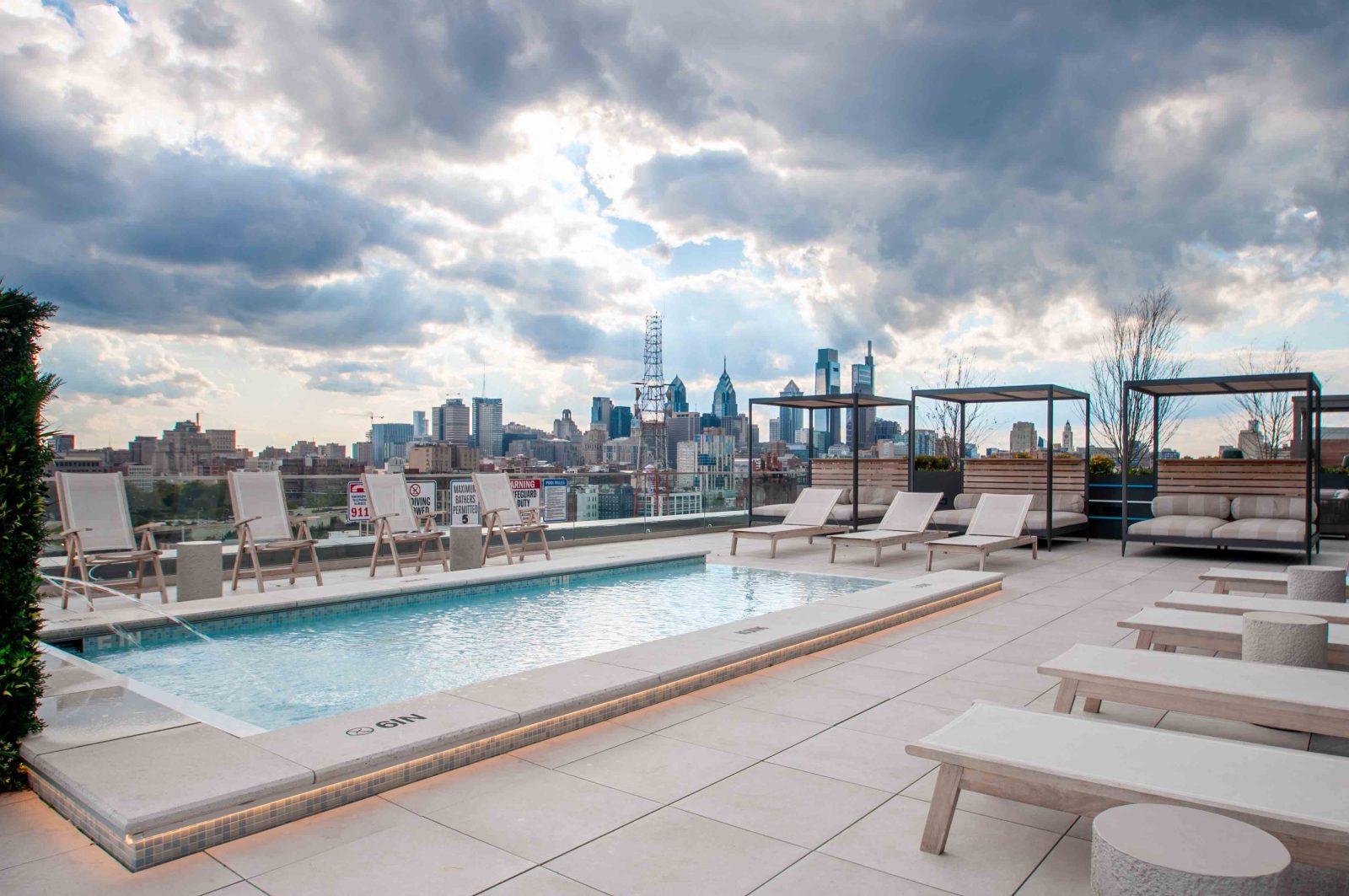 Rooftop pool with views of Philadelphia