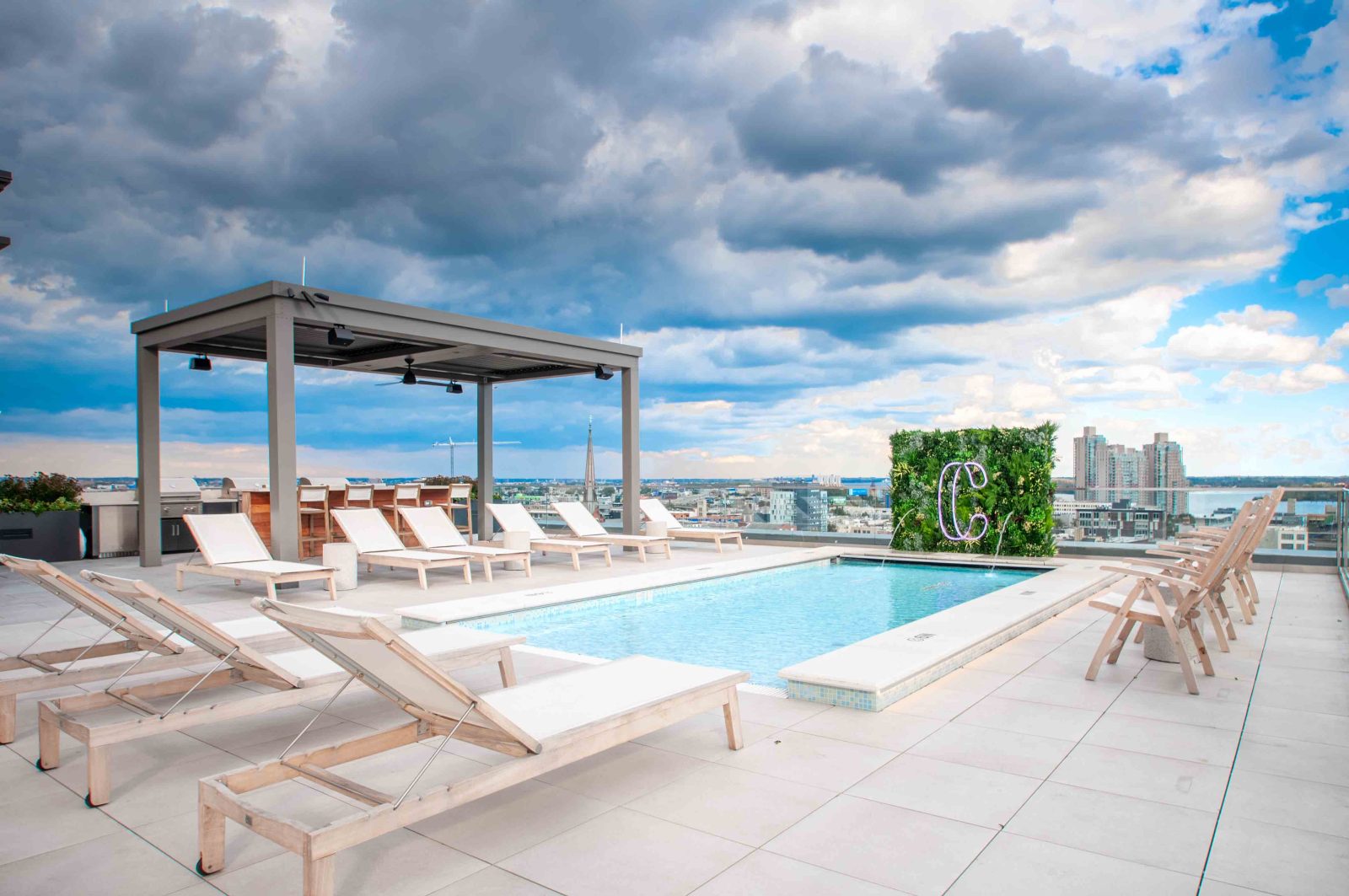 Rooftop pool with views of Philadelphia