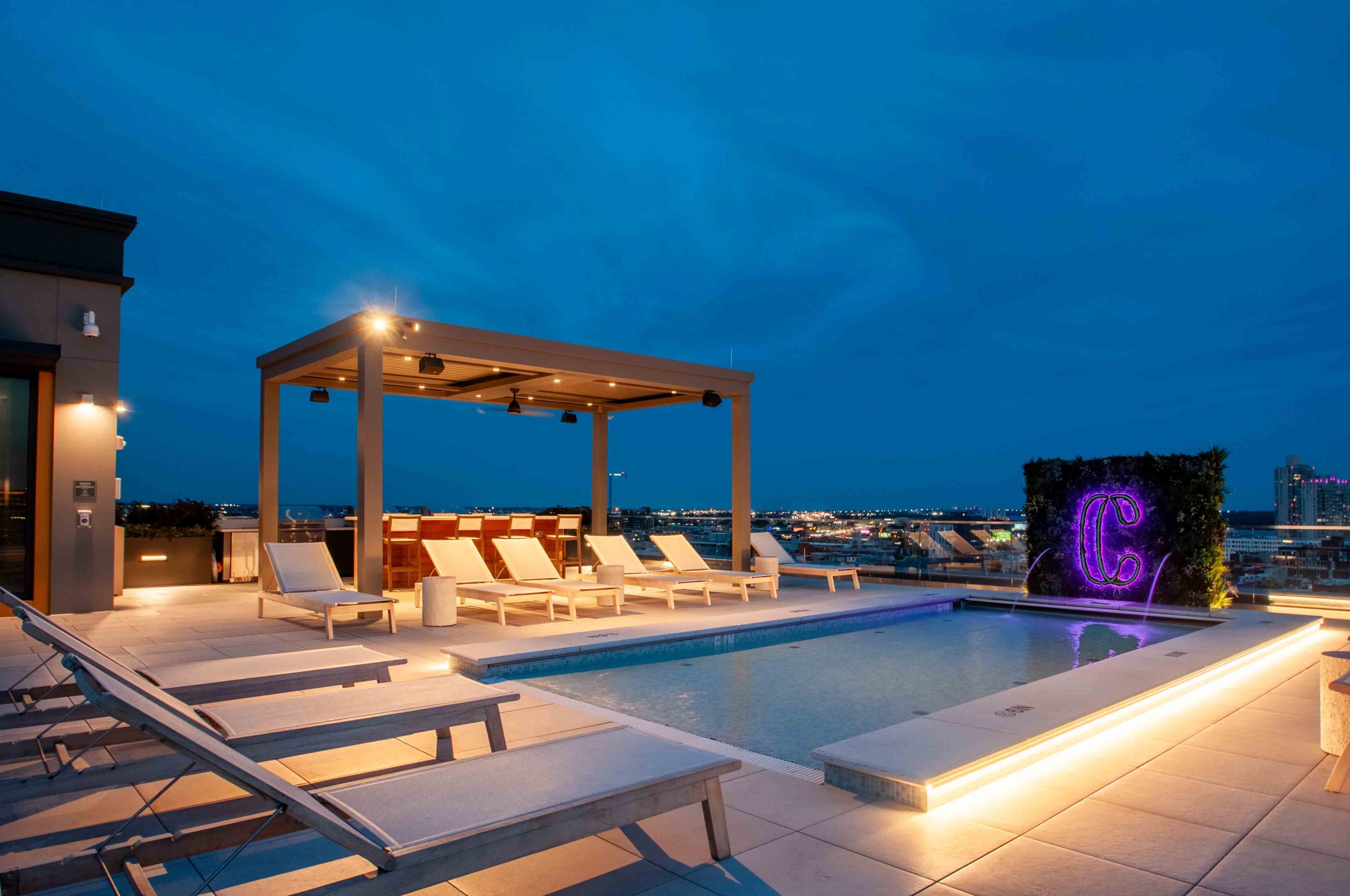 The Carson, luxury apartments in Northern Liberties, features a rooftop sun bathing pool